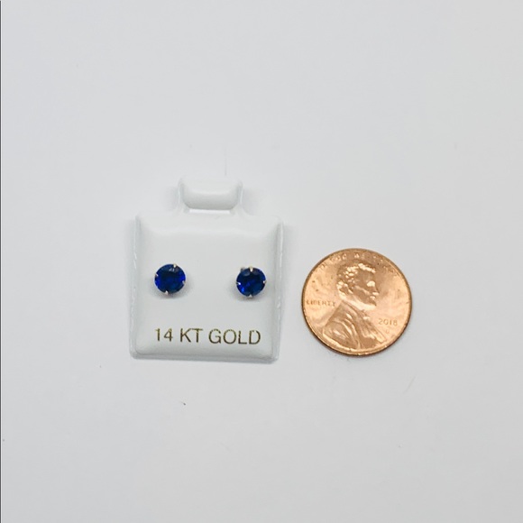 14k Solid Gold Blue Women Stud Earrings